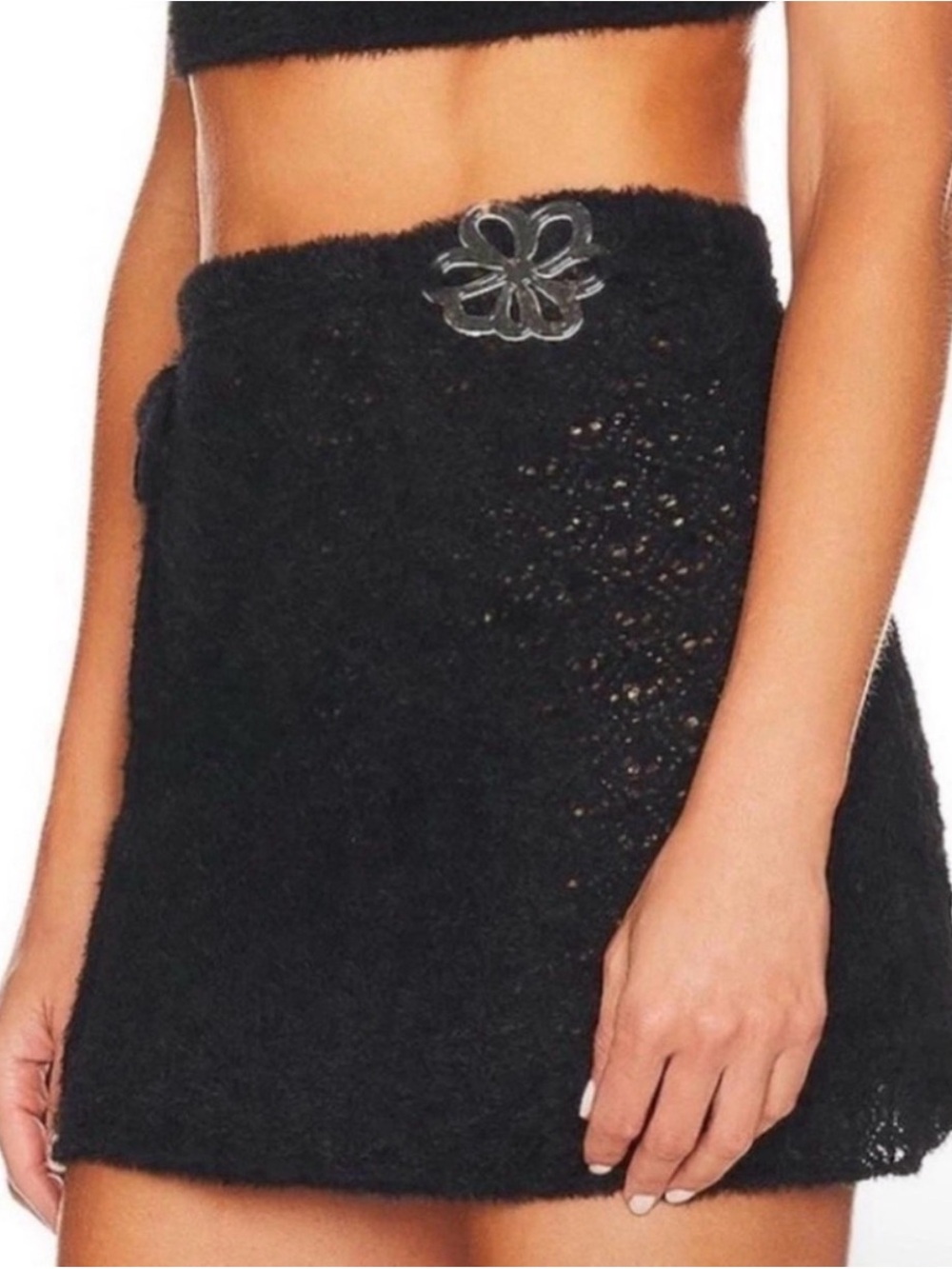 New with tags For Love & Lemons Black Fuzzy Knit skirt